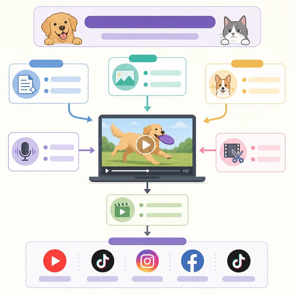 Diagram explaining ai tools for creating pet content videos