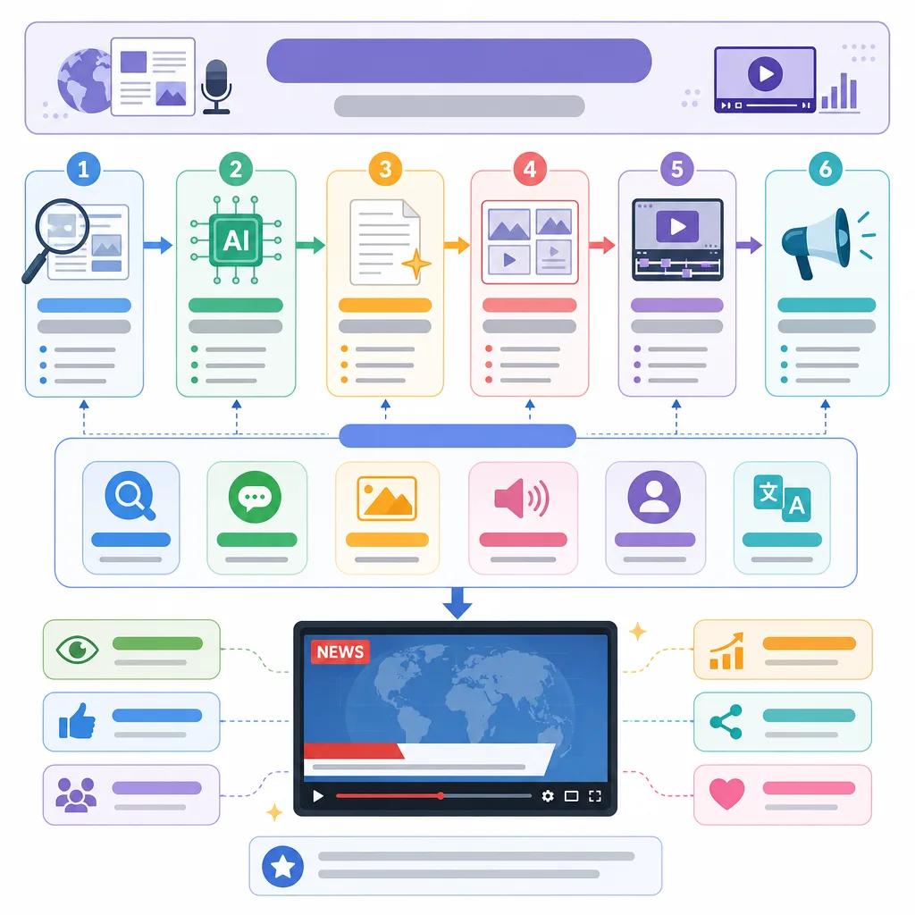 Diagram explaining creating engaging news videos with ai tools