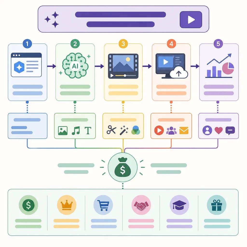 Diagram explaining monetizing ai-generated video content