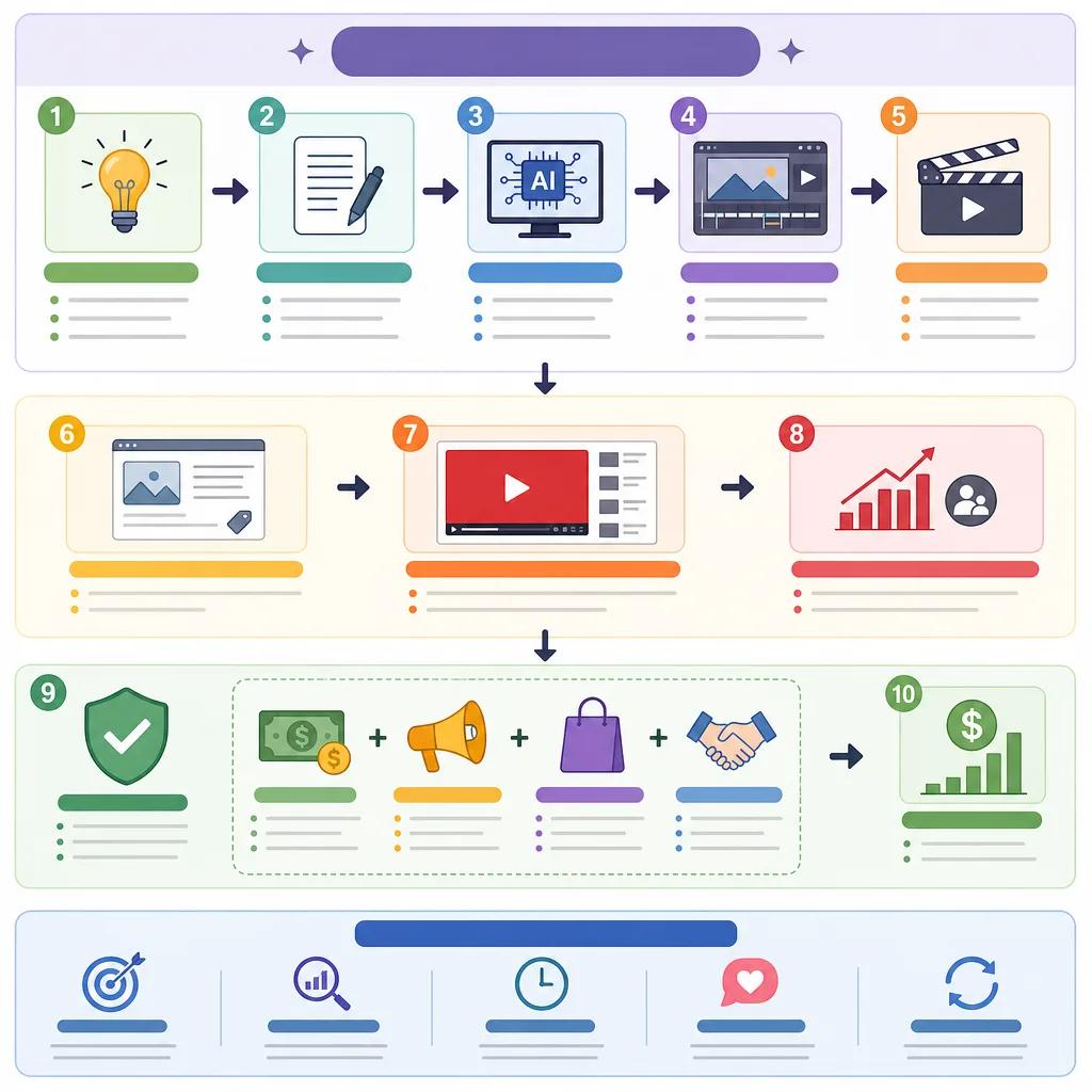 Diagram explaining monetizing ai-generated videos on youtube