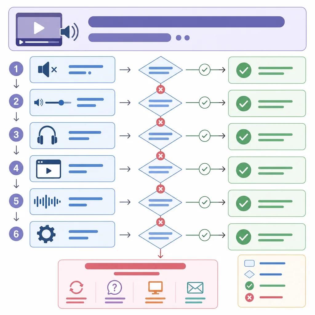 Diagram explaining how to troubleshoot audio issues in ai videos