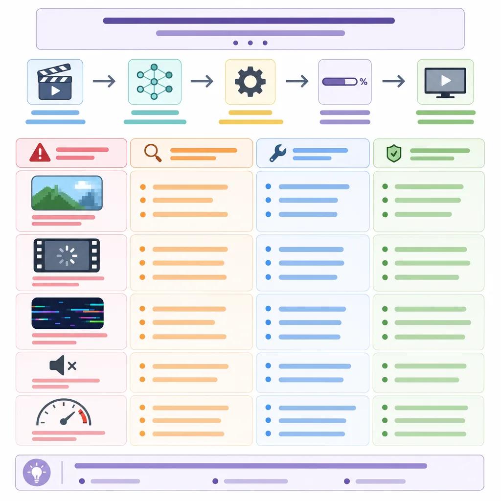 Diagram explaining troubleshooting common rendering issues in ai video