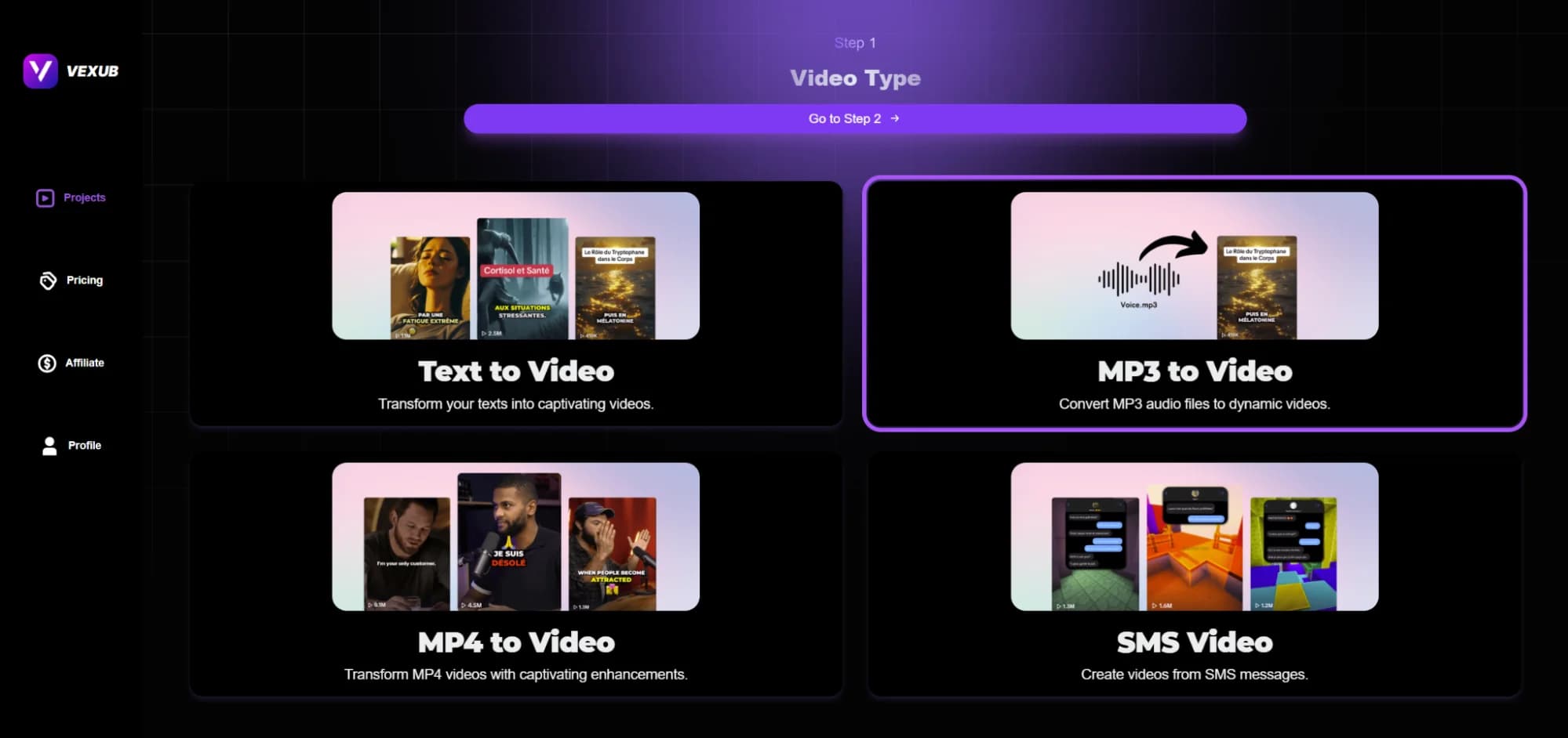 Detailed process for MP3 to video conversion featuring Vexub tools