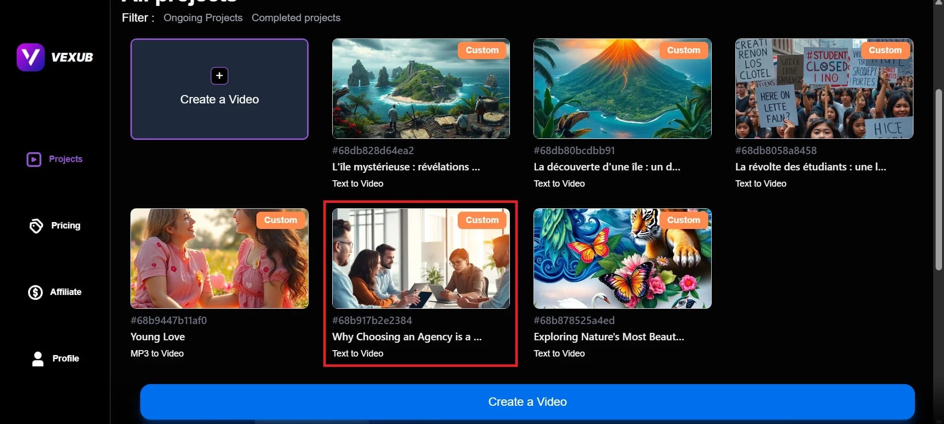 Screen showing video playback for subtitle editing.