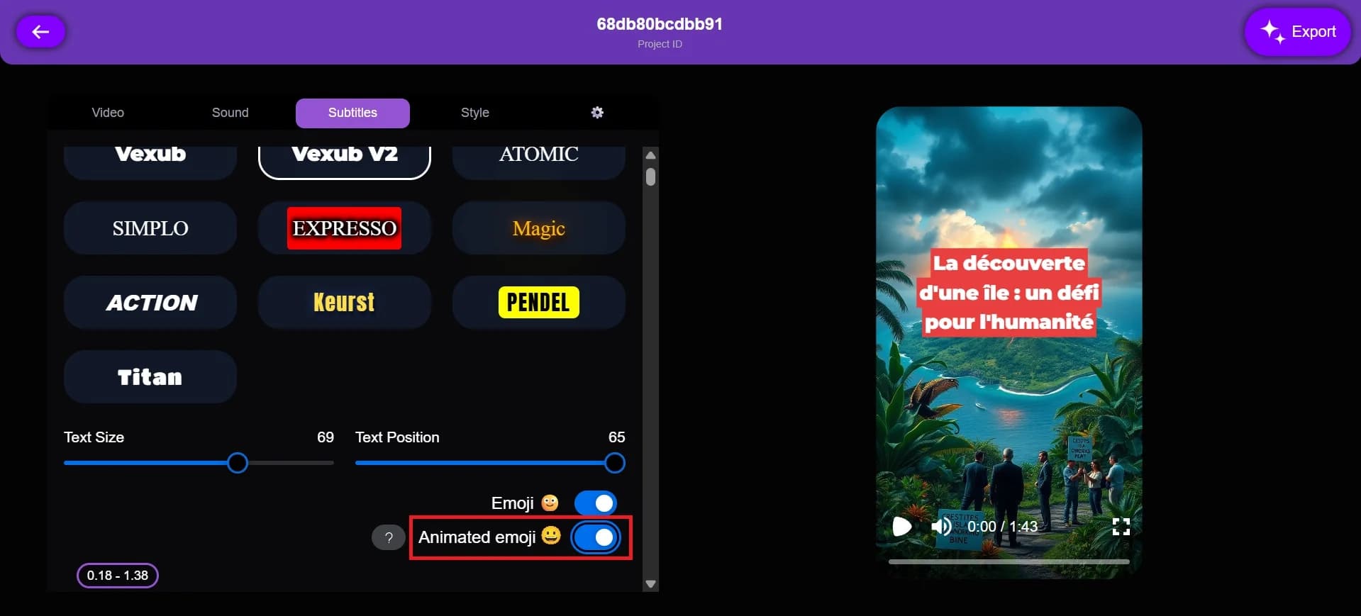 Access the subtitles option in Vexub's settings.