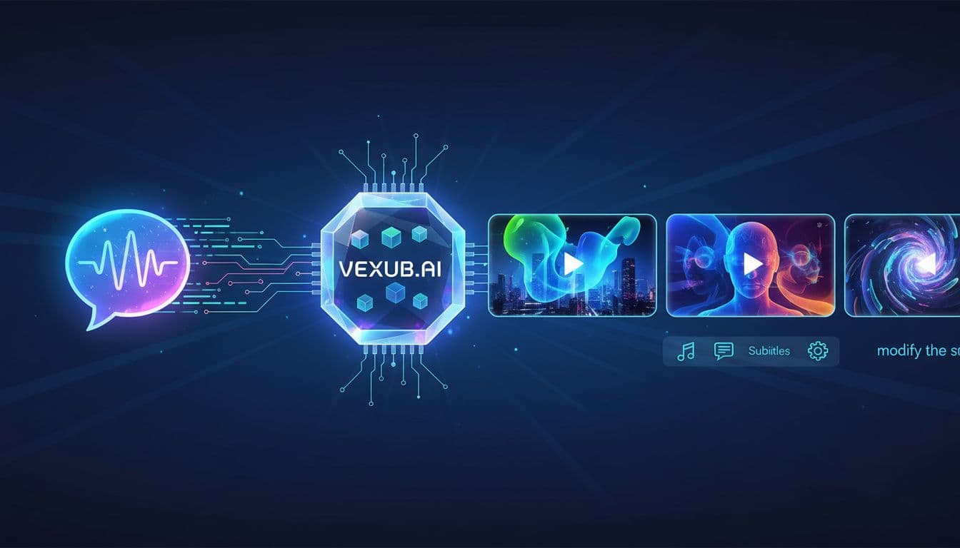 Vexub interface showing video generation steps from text input