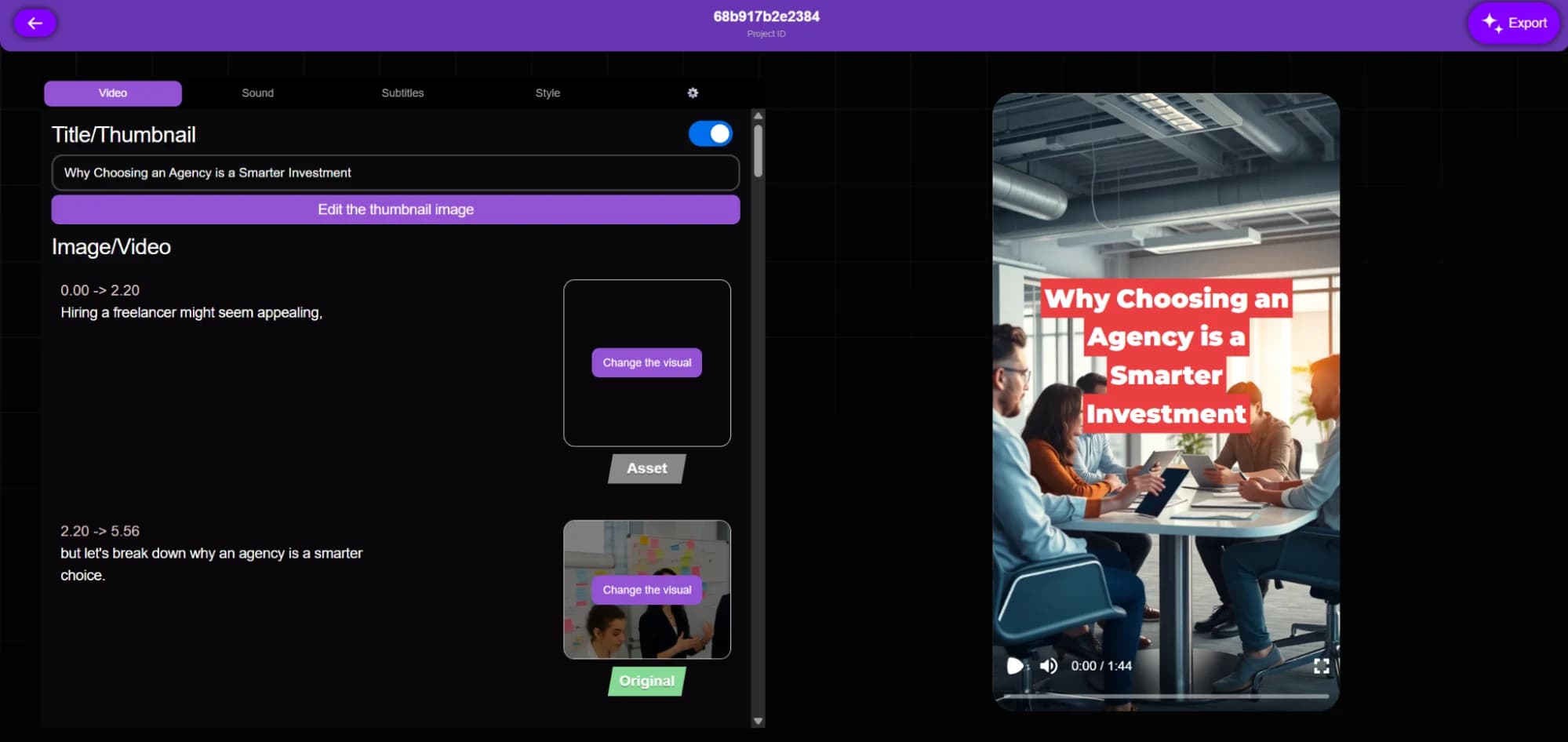 Before and after comparison of MP4 video enhancements using Vexub