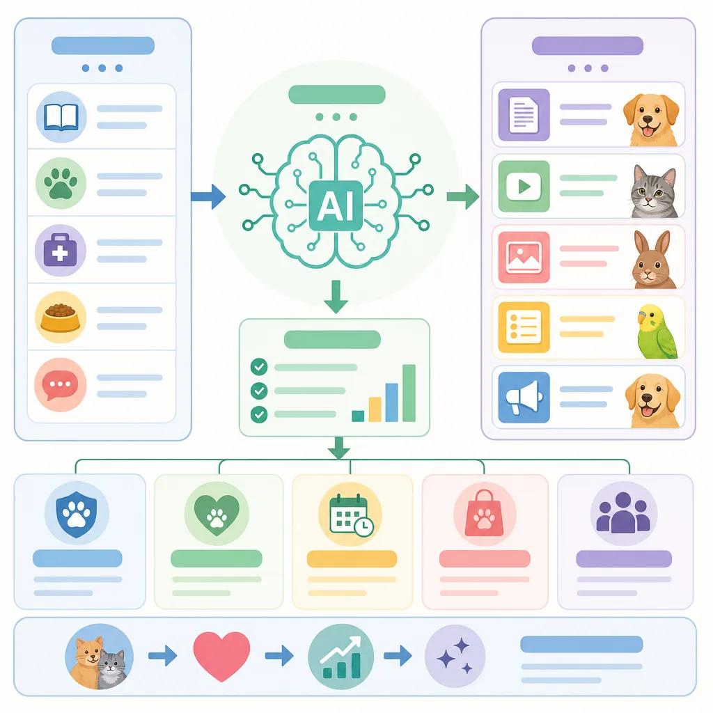 Diagram explaining ai content creation for pet care