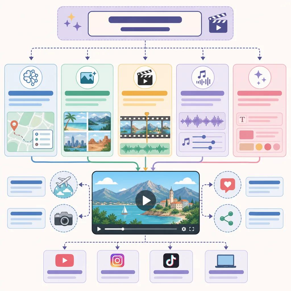 Diagram explaining ai tools for creating travel videos
