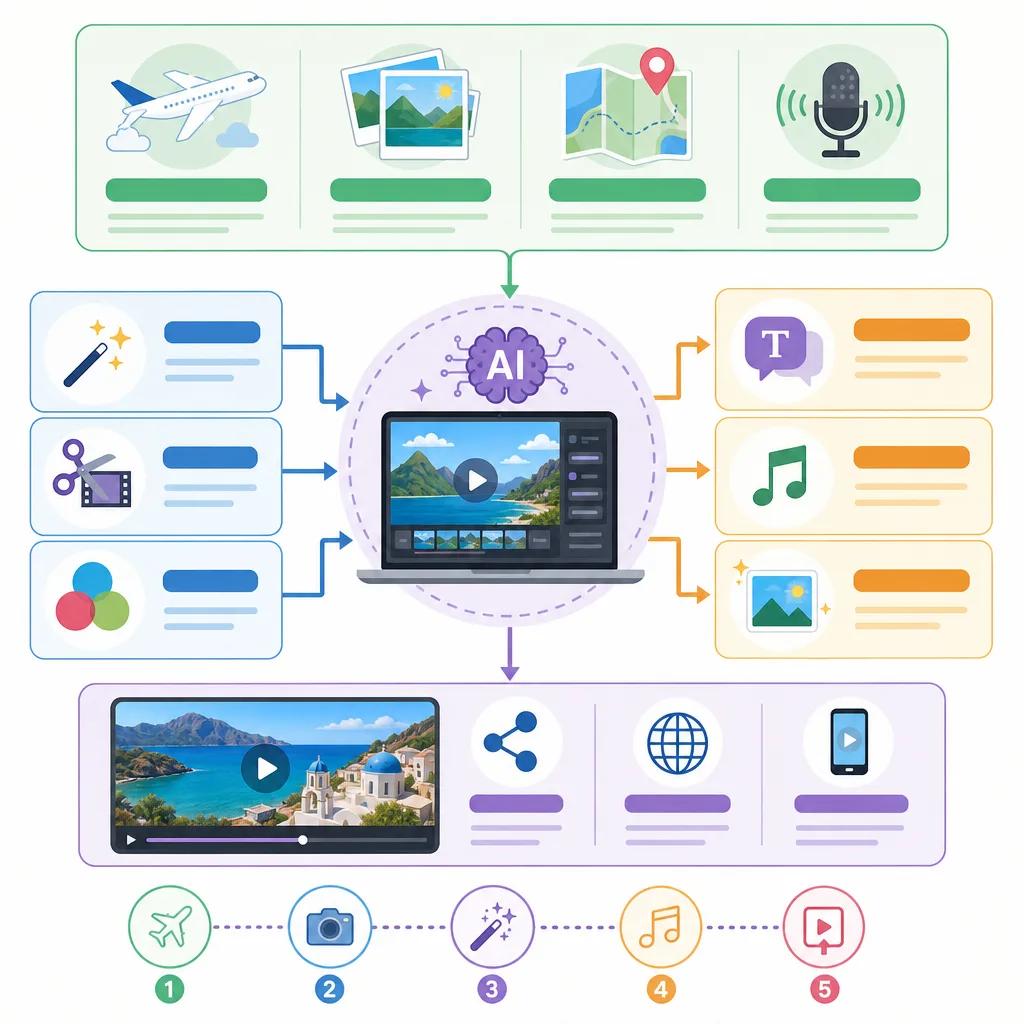 Diagram explaining ai tools for travel video creation