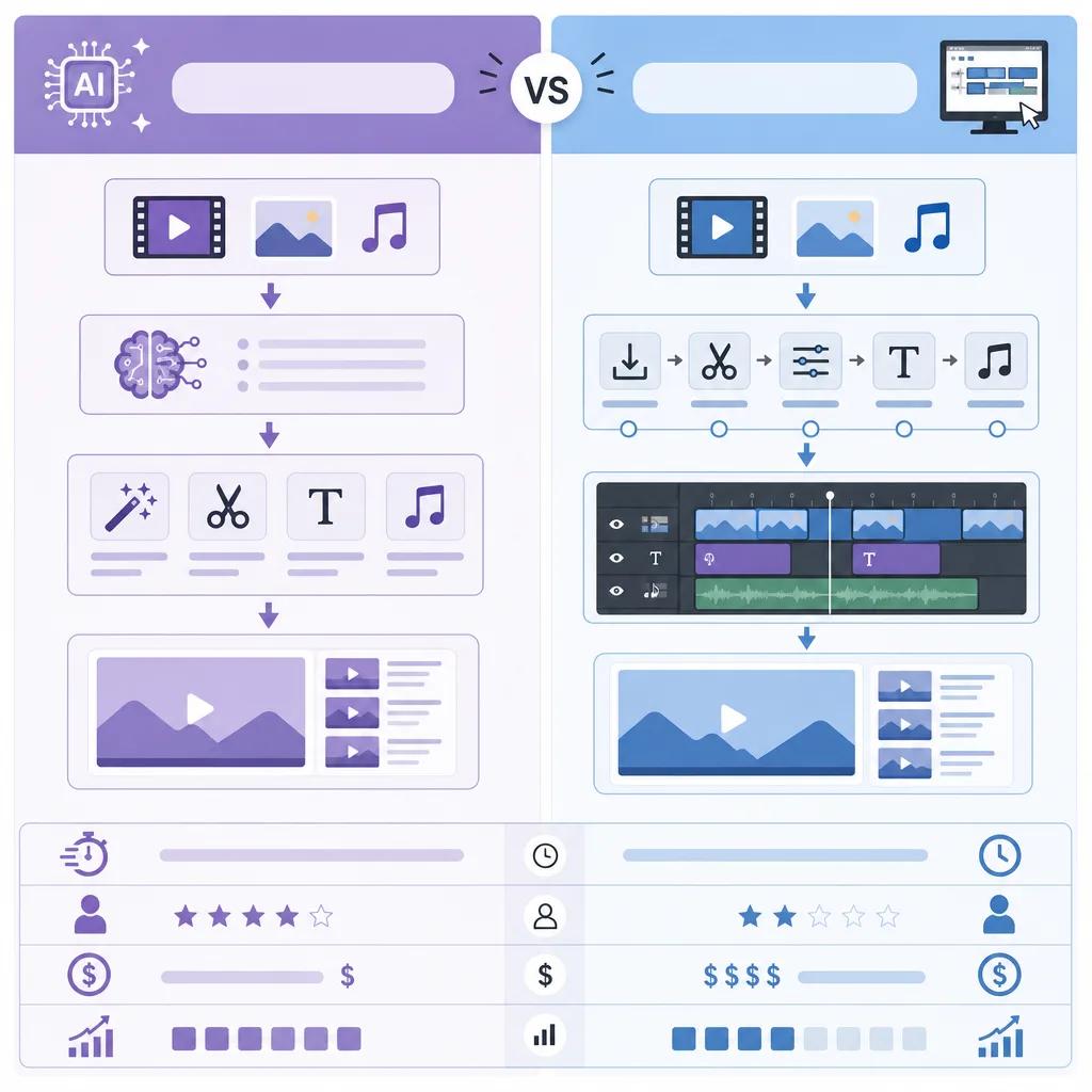 Diagram explaining ai video editing vs traditional editing