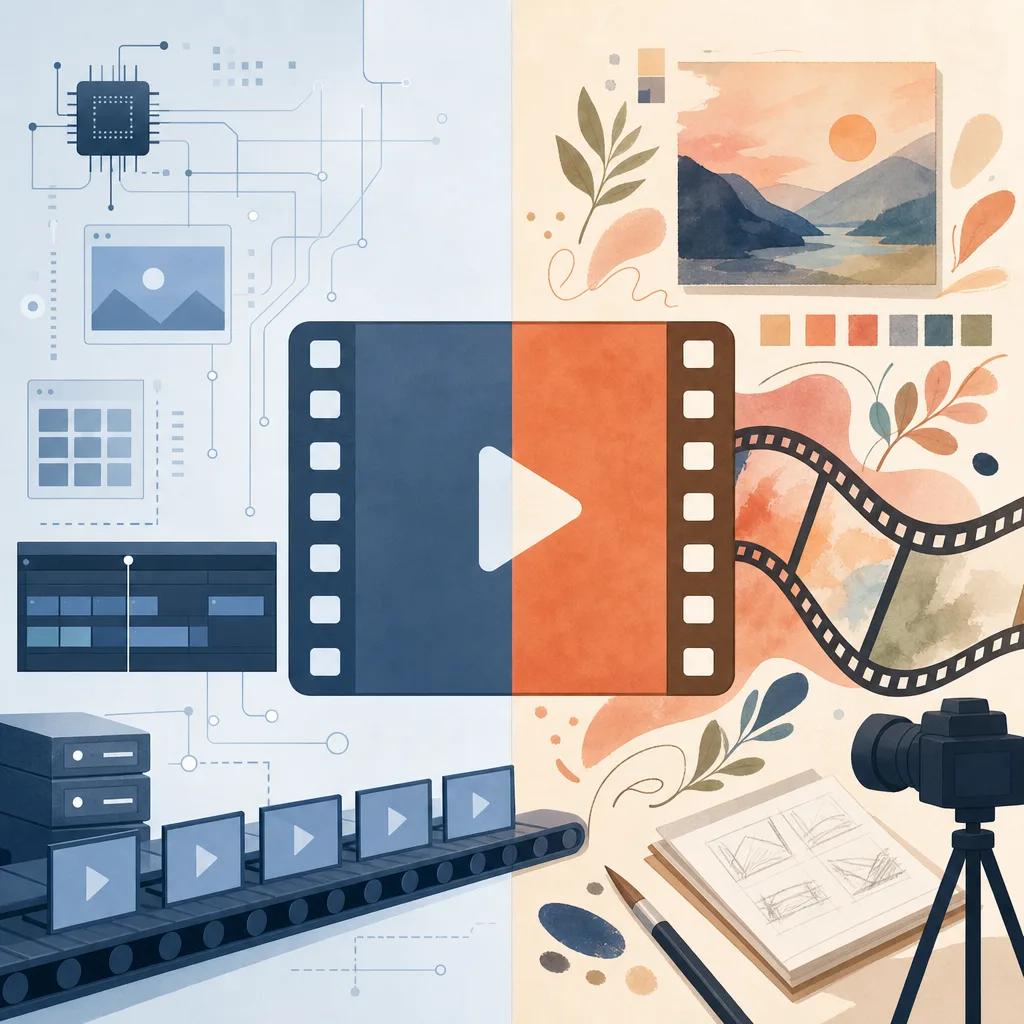 Illustration related to ai vs human video creation