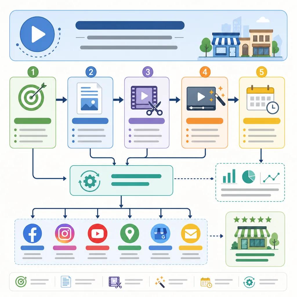 Diagram explaining automating video marketing for local businesses
