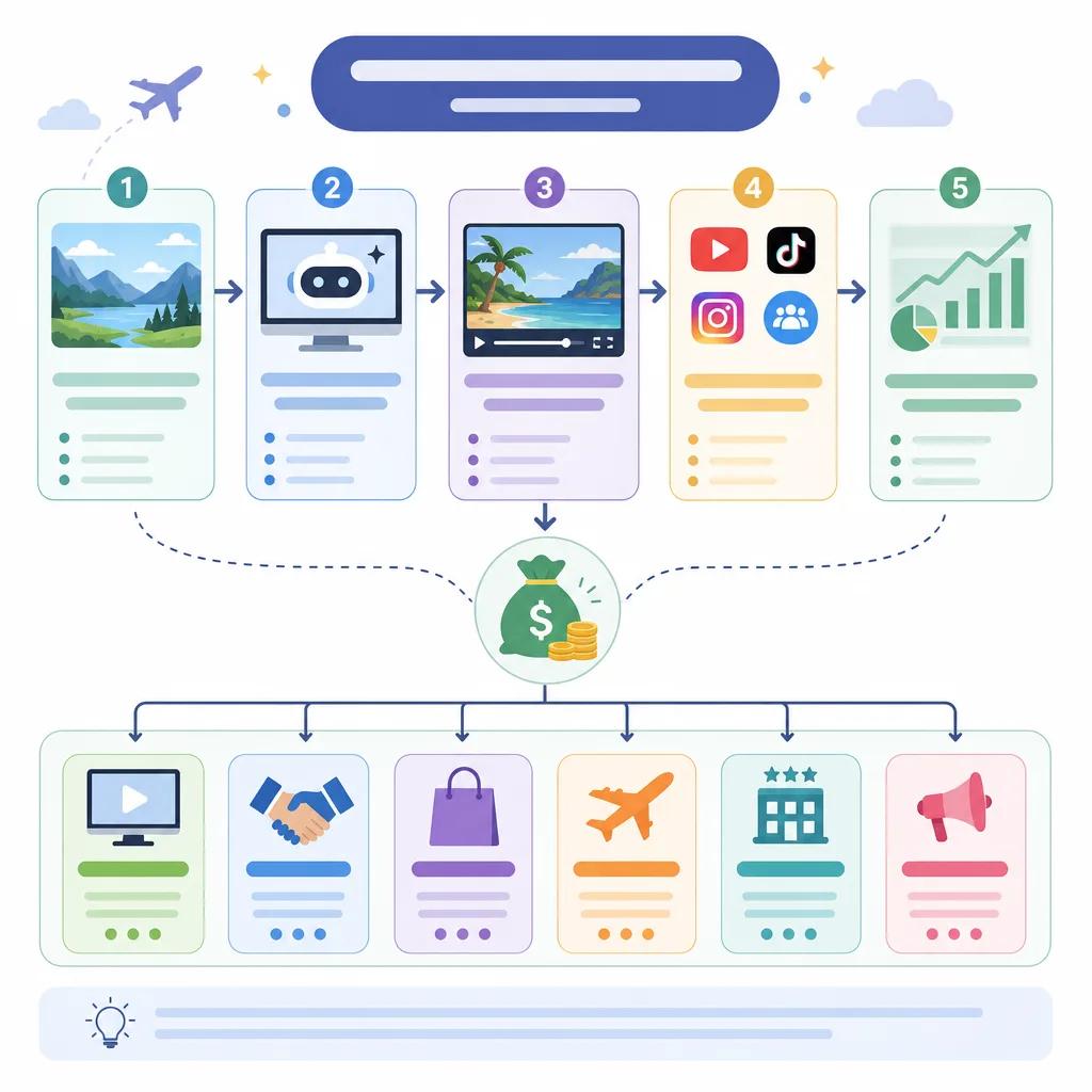 Diagram explaining monetizing ai video content for travel