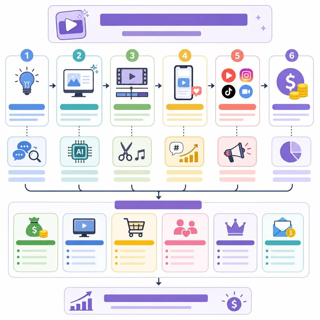 Diagram explaining monetizing ai videos on social media