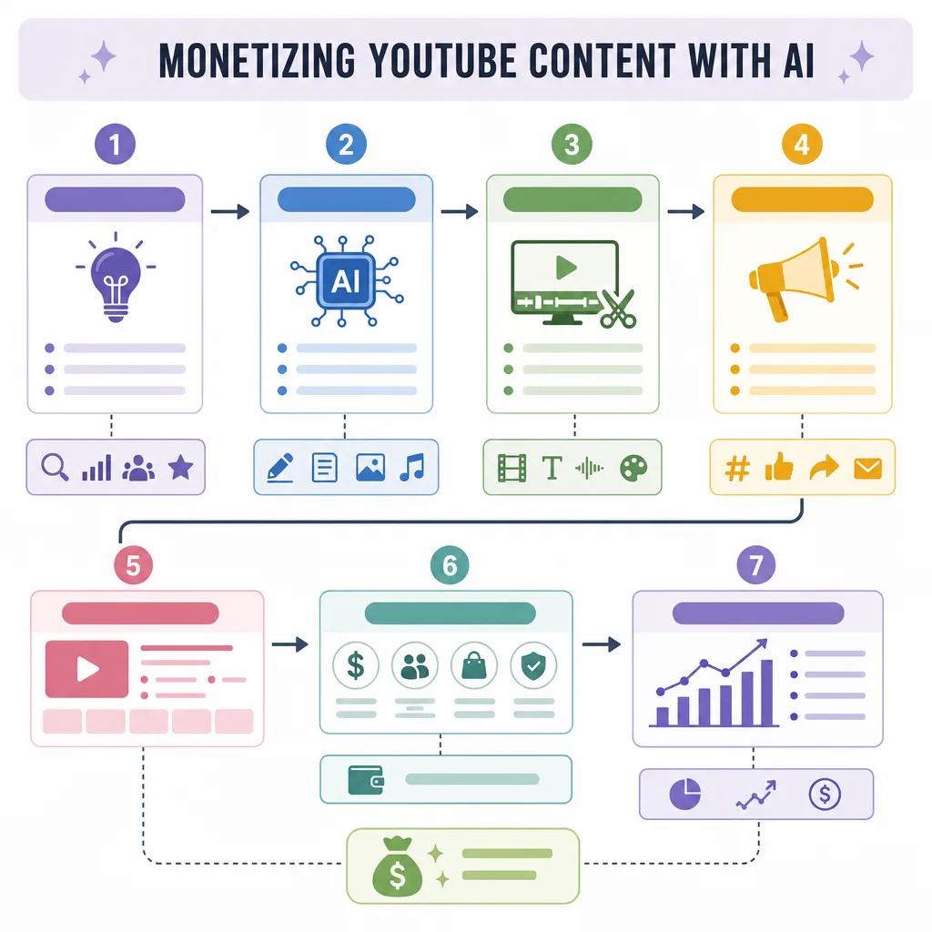 Diagram explaining monetizing youtube content with ai
