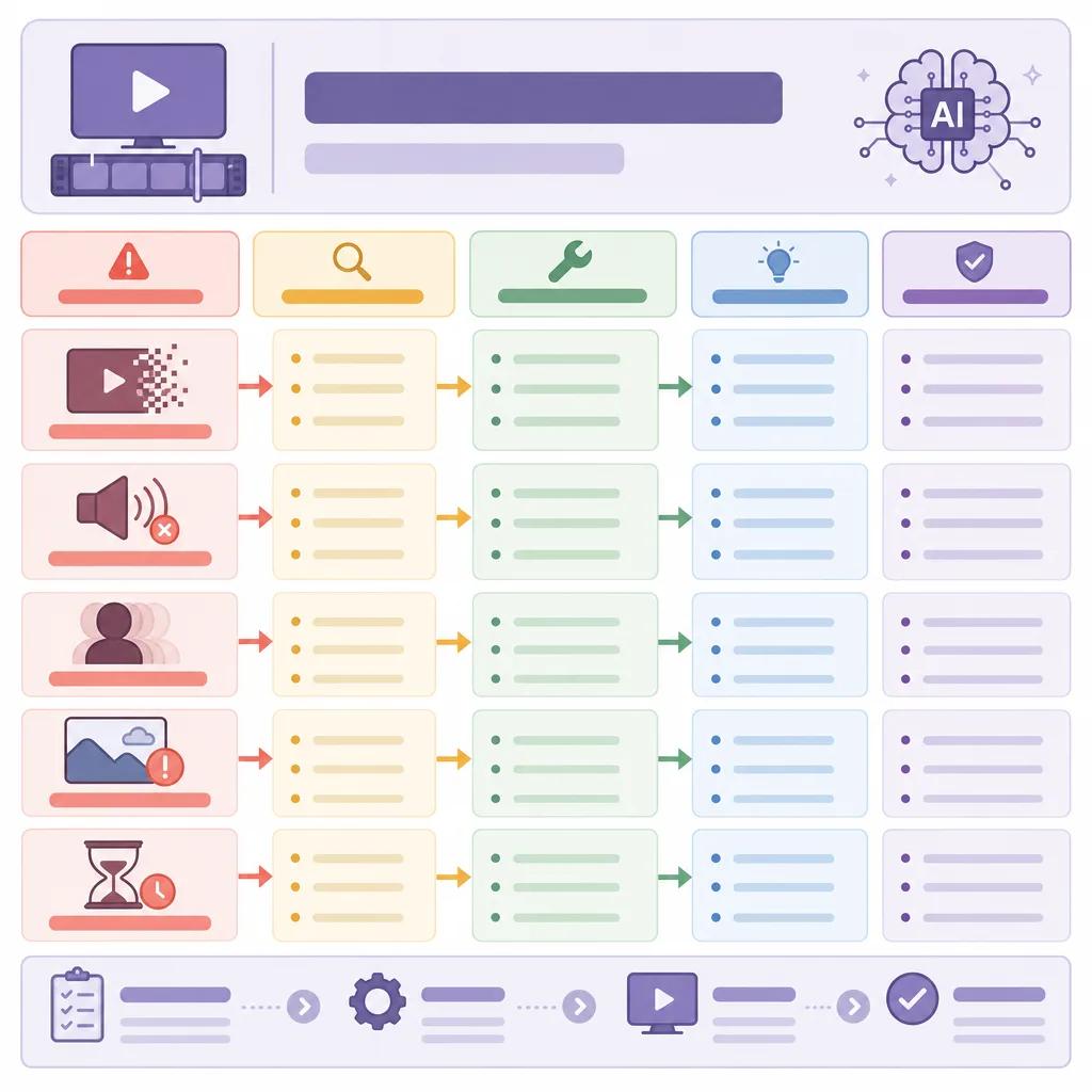 Diagram explaining troubleshooting common ai video production problems