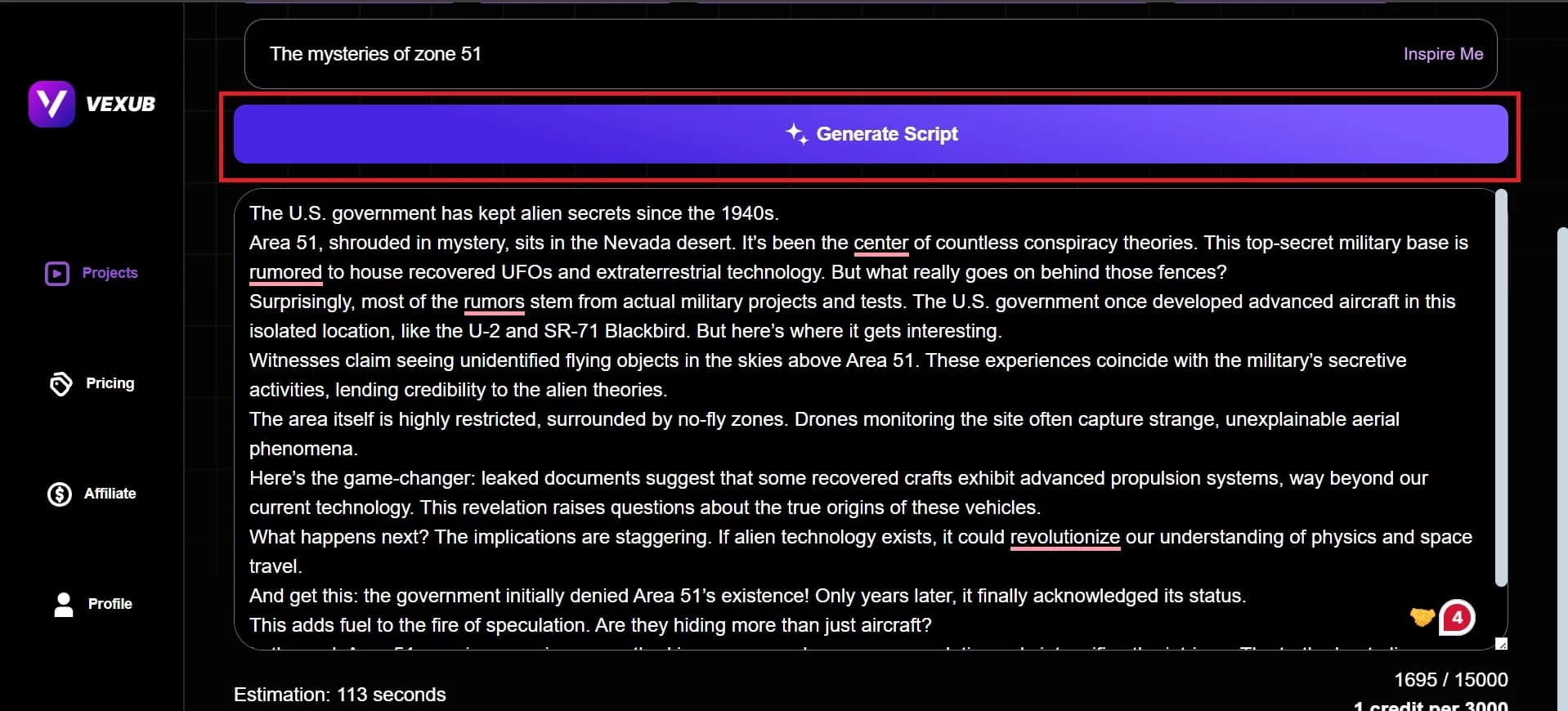Highlighted sections in a script editing tool interface.