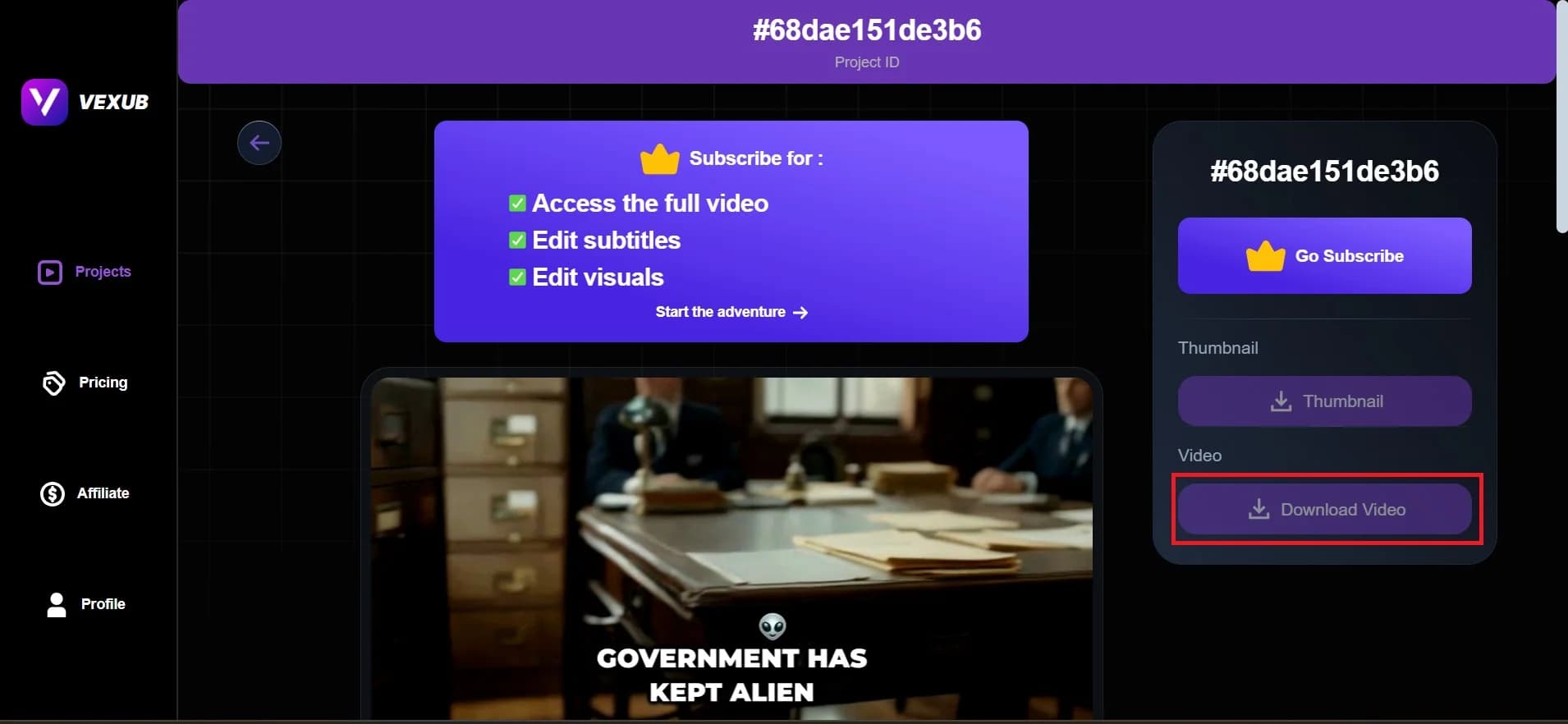 Downloading process status for generated video completion.