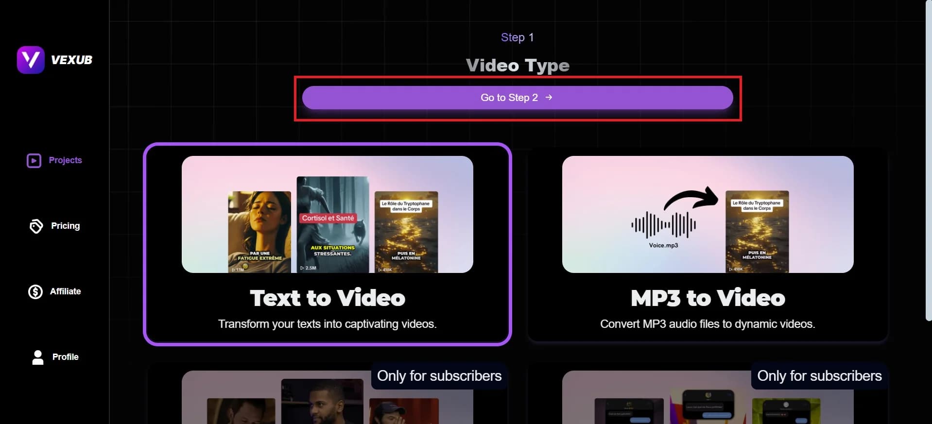Configuring video project settings in Vexub interface
